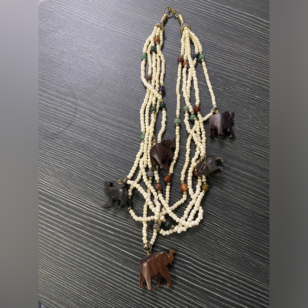 Elegant Beaded Elephant  and camel Necklace with natural stones